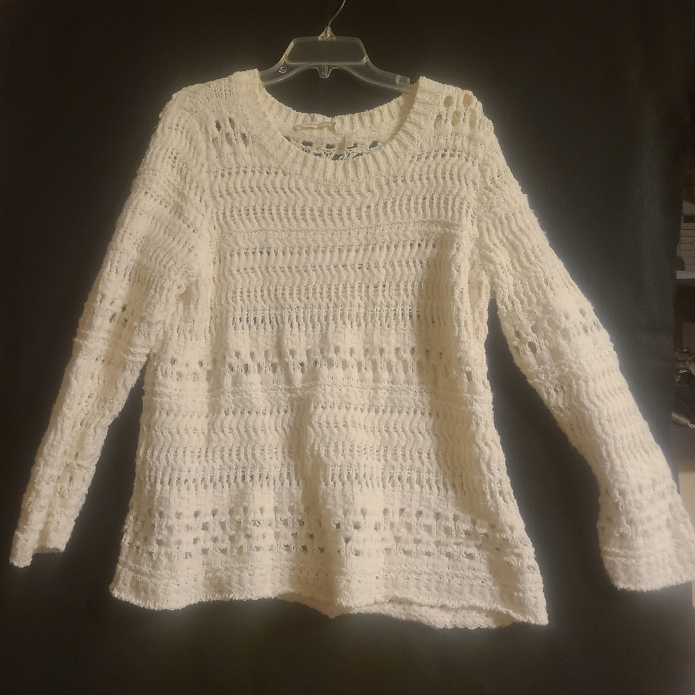 Soft Surroundings Cream Open-Knit Scoop Neck Sweater
